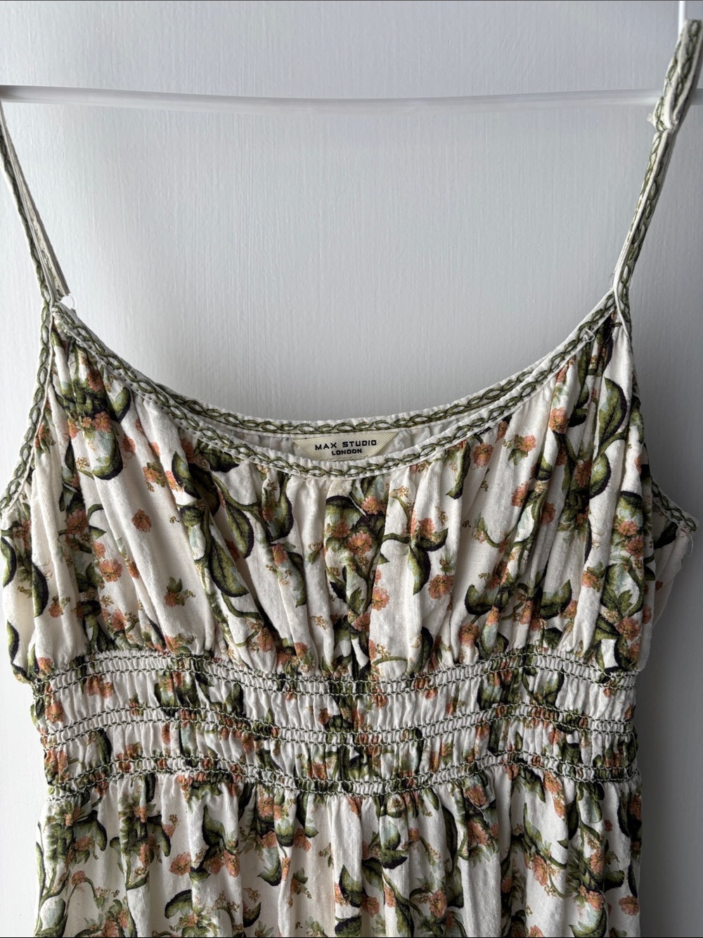 Max Studio Floral Spaghetti-Strap Maxi Dress in Cream, Green and Orange - Picture 3 of 3